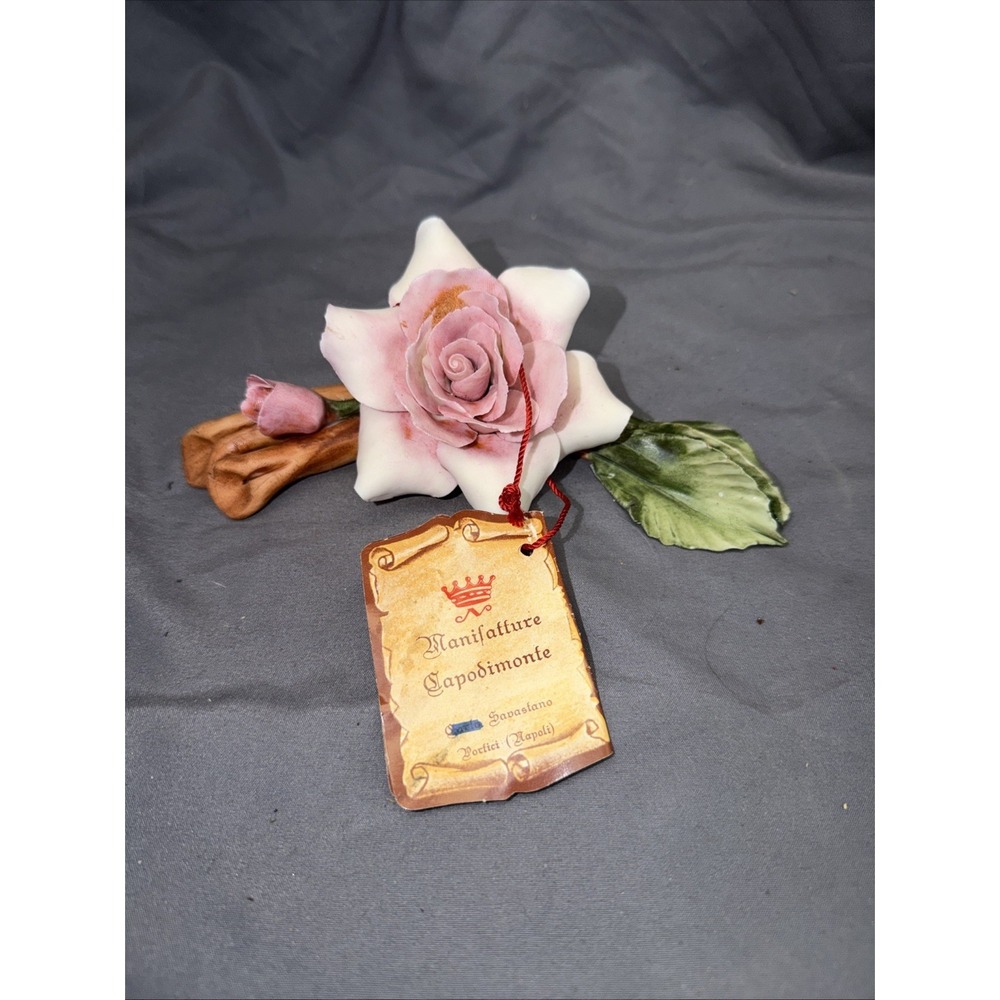 Vintage Italian Capodimonte Porcelain Soft Peach Flower Blossom and Bud ~ Leaves